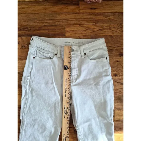 Old Navy O.G. Straight High-Waisted Secret Smooth White Jeans Size 6 Raw Hem - Picture 2 of 9